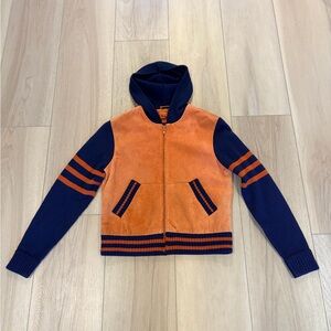 Vtg Wilson’s women’s leather Jacket sweater navy camel